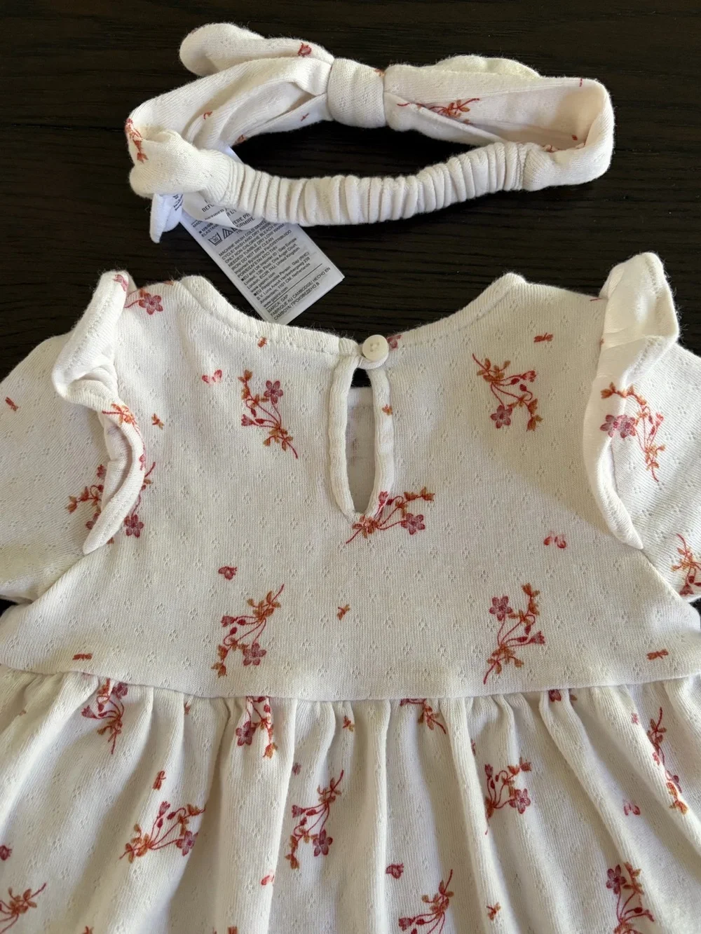 GAP Cream Floral Long-Sleeve Baby Dress Bodysuit with Headband